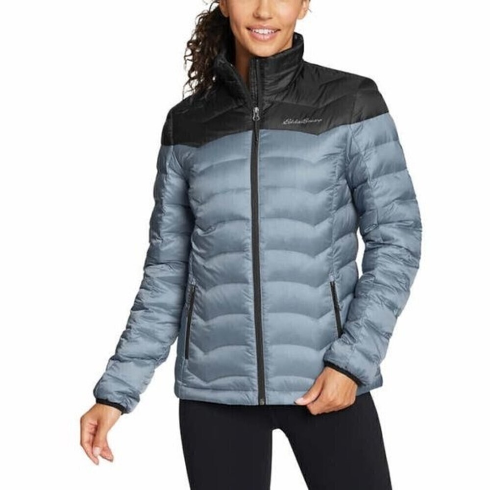 Eddie Bauer Womens Jacket Puffer Size Small Color Block Down Blue Black NWT
